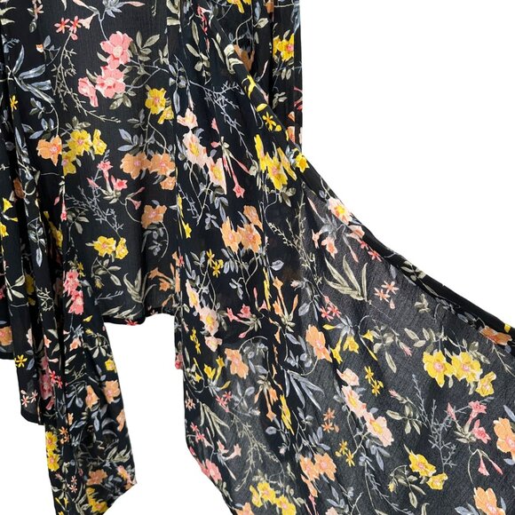 Patrons Of Peace Black Floral Open Front Cardigan Wrap With Long Sleeves Size M - Picture 4 of 8
